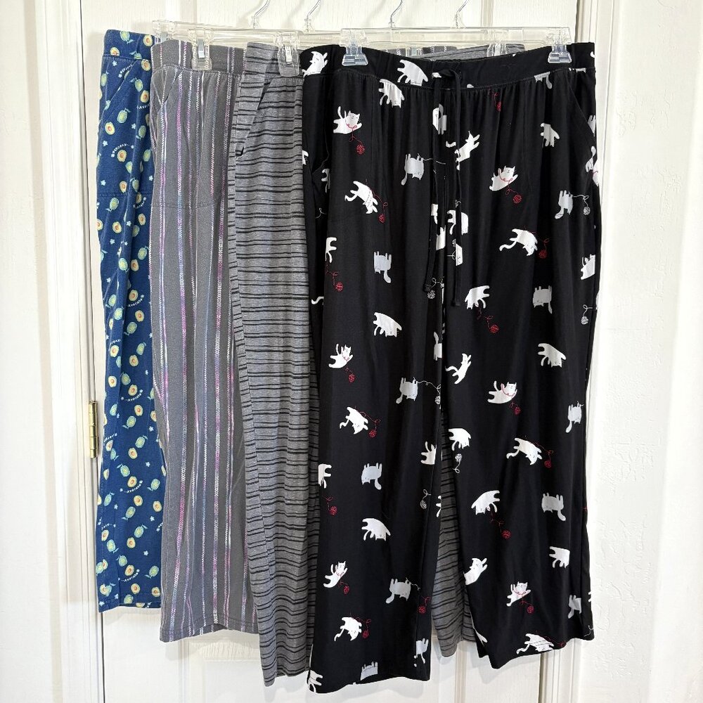 Sonoma 4 PC Pajama Pant Lounge Bottoms Cats Avocado Stripe Prints Size XXL Short